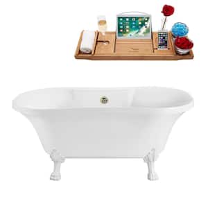 60 in. Acrylic Clawfoot Non-Whirlpool Bathtub in Glossy White with Brushed Nickel Drain and Glossy White Clawfeet