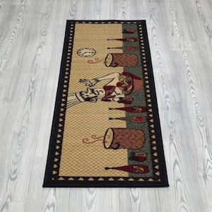 Cookery Collection Non-Slip Rubberback Chef Design 2x5 Kitchen Rug, 1 ft. 8 in. x 4 ft. 11 in., Beige Chef