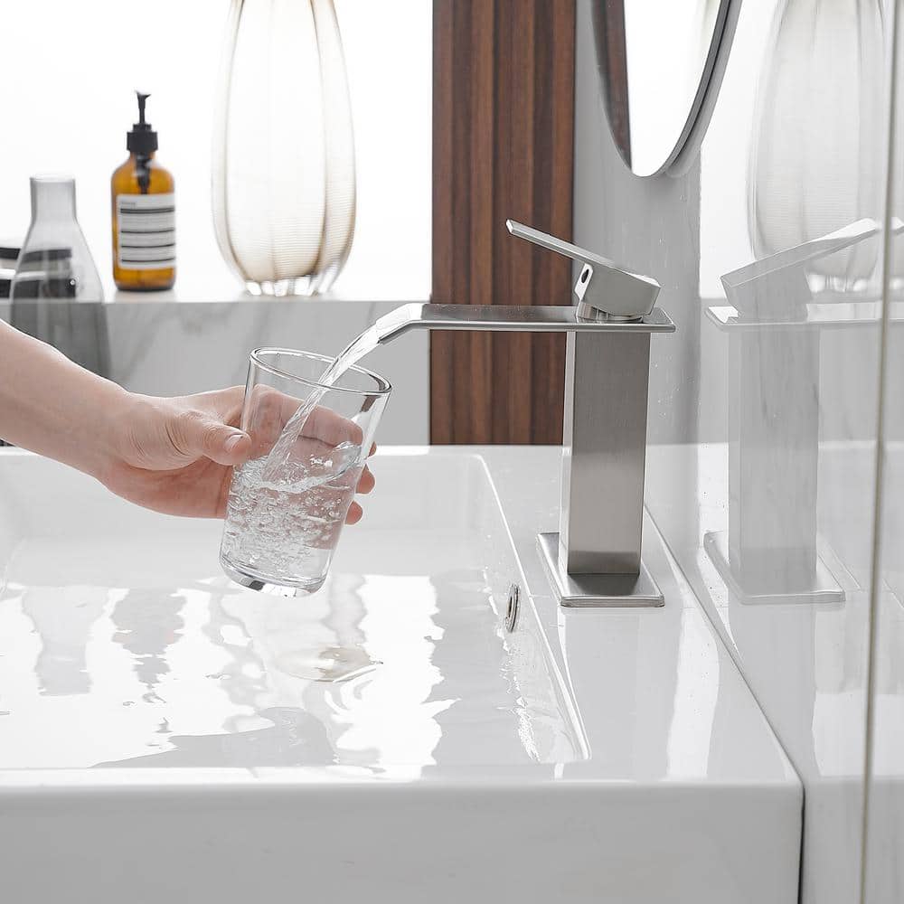 Brushed Nickel Single Handle Waterfall Bathroom Faucet