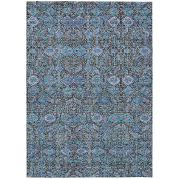 HomeRoots Blue and Coffee 9 ft. x 12 ft. Woven Floral Rectangle Indoor/Outdoor Area Rug