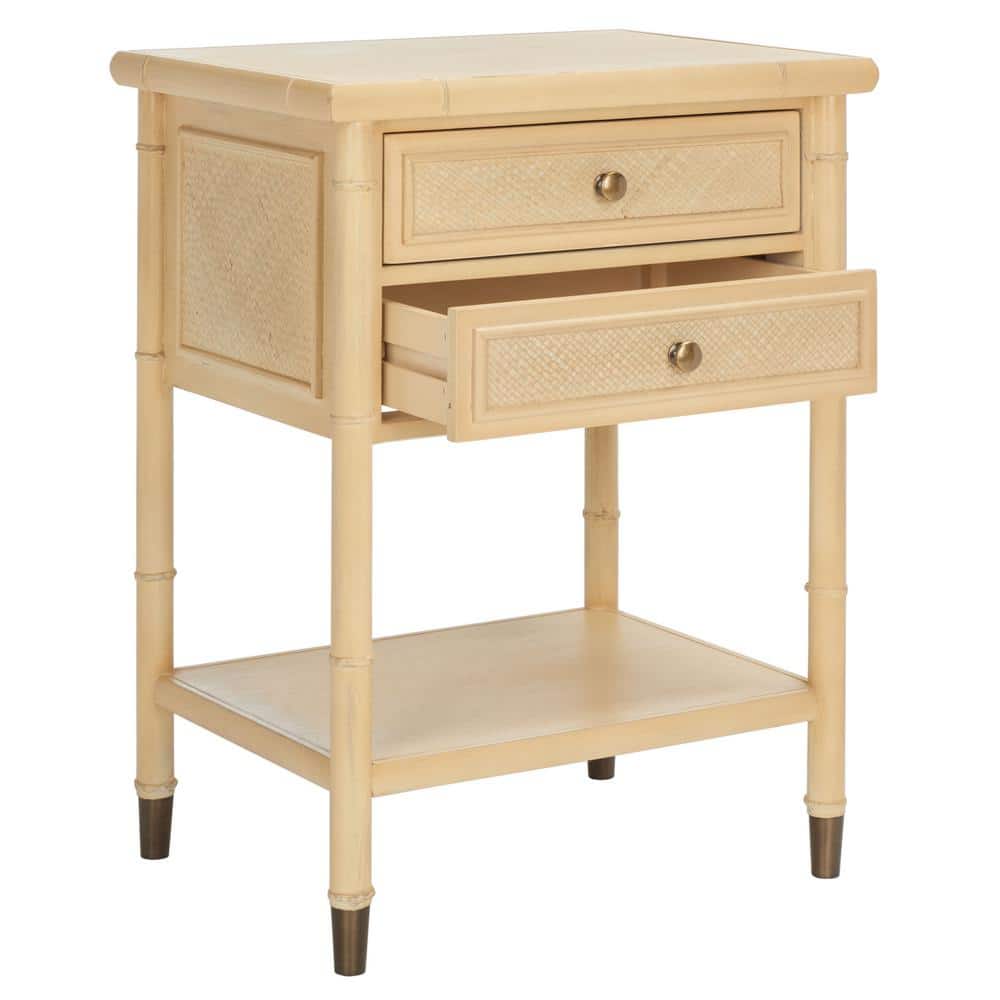 Light Blonde Bamboo-Style Wood and Metal Accent Table with Storage