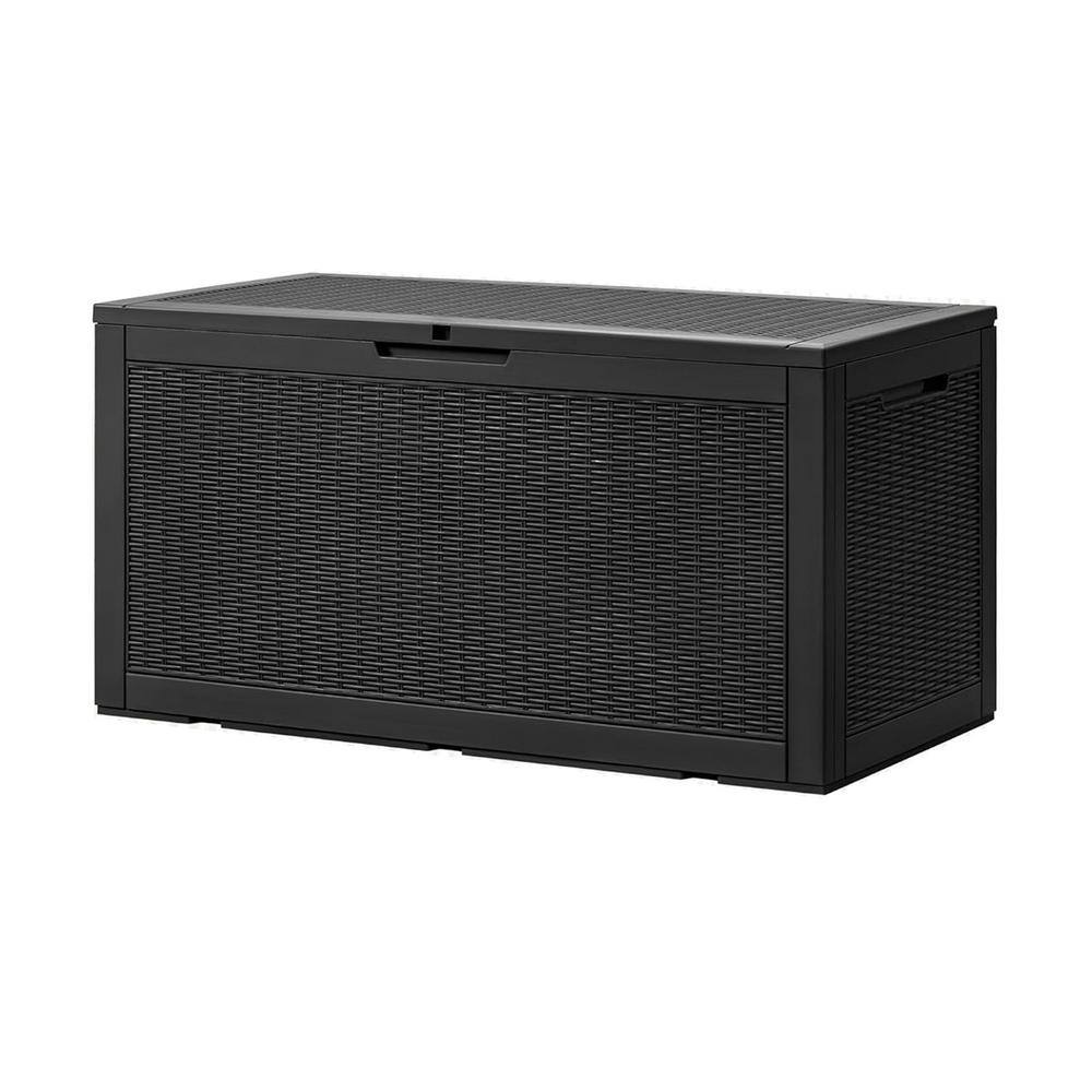 100 Gal. Large Black Resin Deck Box with Padlock Indoor Outdoor Organizatio