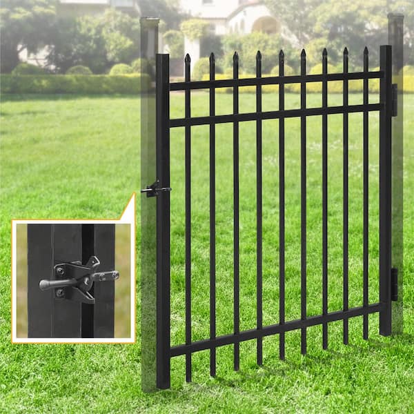 4 ft. x 4 ft. Pointed Pinnacle Anti-Rust Metal Fence Gate, Decorative Garden Gate (Single Set)