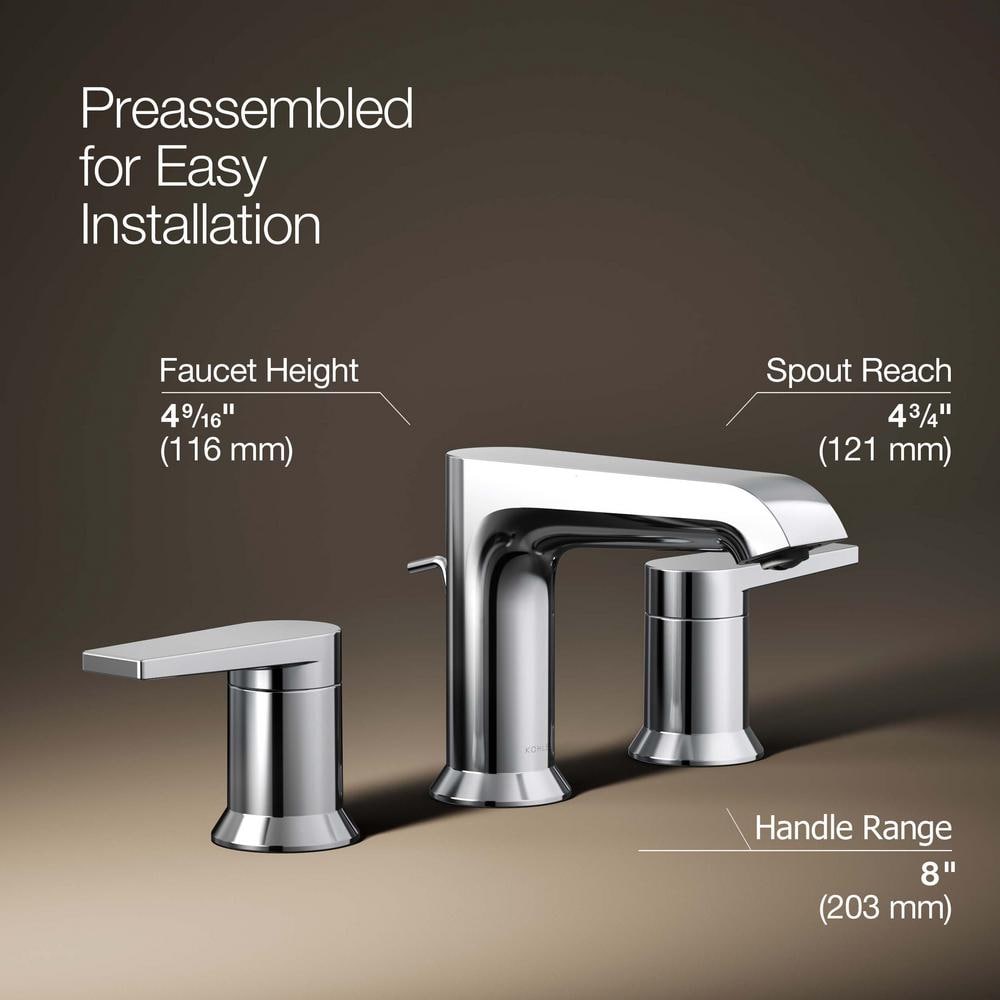 Polished Chrome Minimalist Widespread Bathroom Faucet with Pop-Up Drain