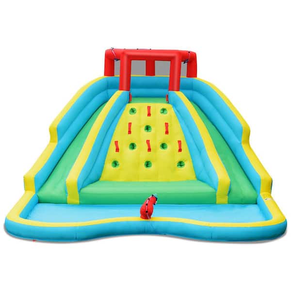 Bountech Inflatable Mighty Water Slide Park Bounce House Bouncy Splash Pool Climbing Wall with 2-Slide without Blower
