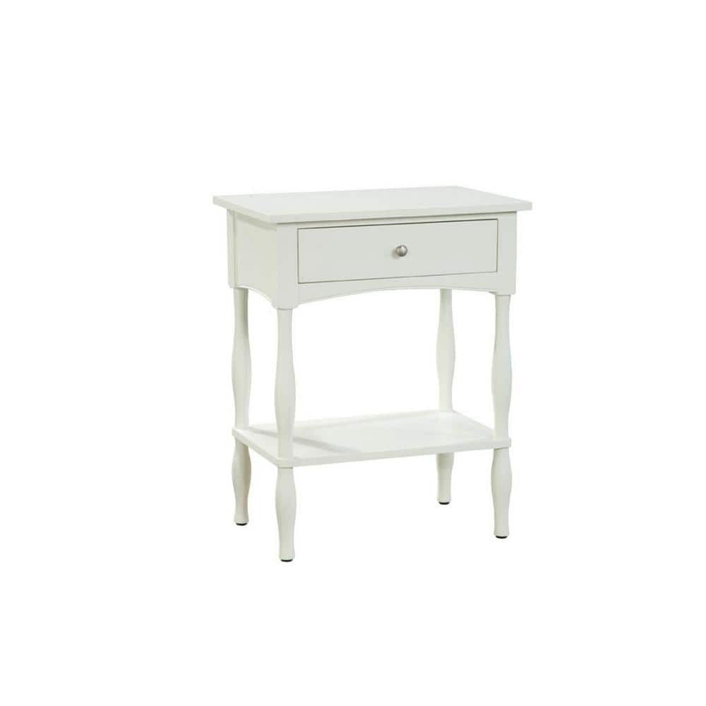 Cottage Ivory Wood End Table with Drawer and Shelf
