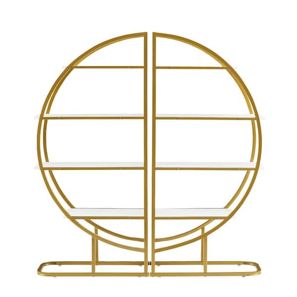 Home Office 47 in. Wide Gold 4-shelf Bookshelf Round Open Bookcase with Metal Frame Convertible Storage Display Shelves