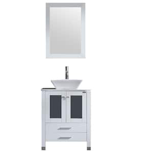 Wonline 24.5 in. W x 21.7 in. D x 61 in. H Single Sink Bath Vanity in White with Glass Top and Mirror