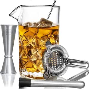Crystal Clear 20 oz. Mixing Glass Set, Silver, Stainless Steel, 5-Piece Cocktail Kit