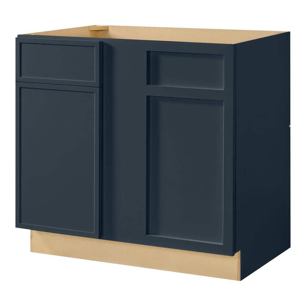 Leyton 36 in. W x 24 in. D x 34.5 in. H Ready to Assemble Plywood Slim Shaker Corner Blind Kitchen Cabinet in Ink Blue price history on PriceWatchPro