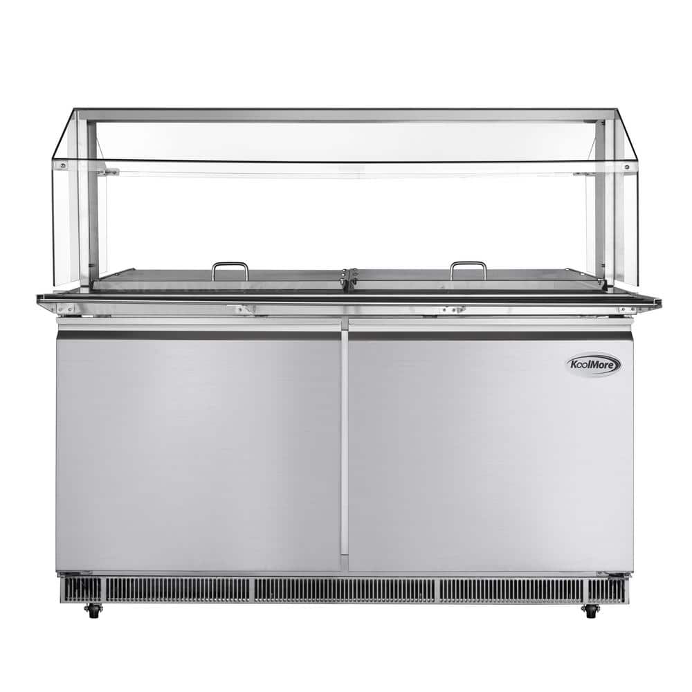 60 in. Cold Food Table Refrigerator with Sneeze Guard and Buffet Tray Slide in Stainless-Steel