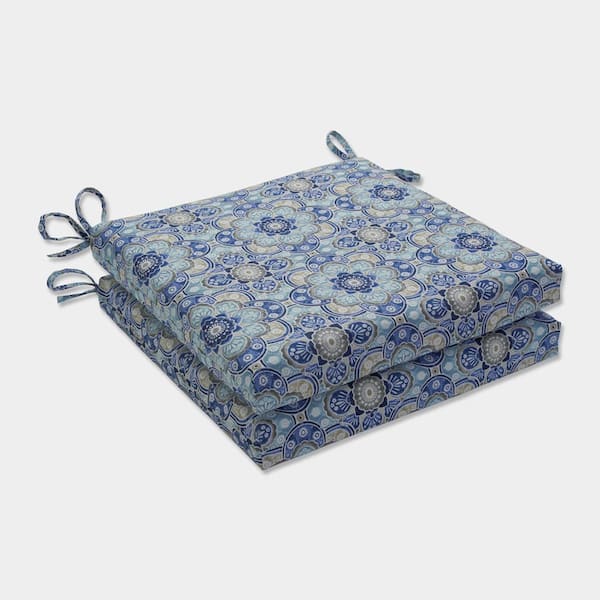Pillow Perfect 20 in. x 20 in. Outdoor Dining Chair Cushion in Blue/Tan/Off-White (Set of 2)