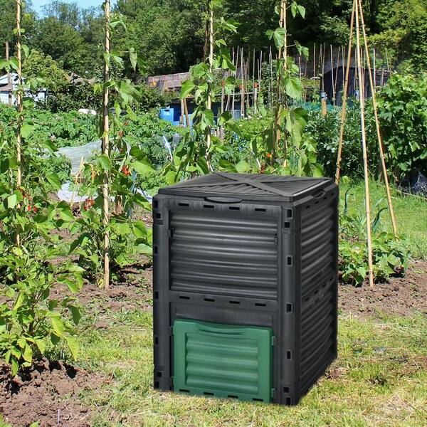 Green Doors Compost Tumbler 43-Gallon Garden Waste Bin Grass Food Trash Barrel 