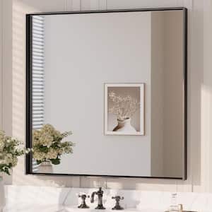 36 in. W x 36 in. H Rectangular Framed Aluminum Square Corner Wall Mount Bathroom Vanity Mirror in Matte Black