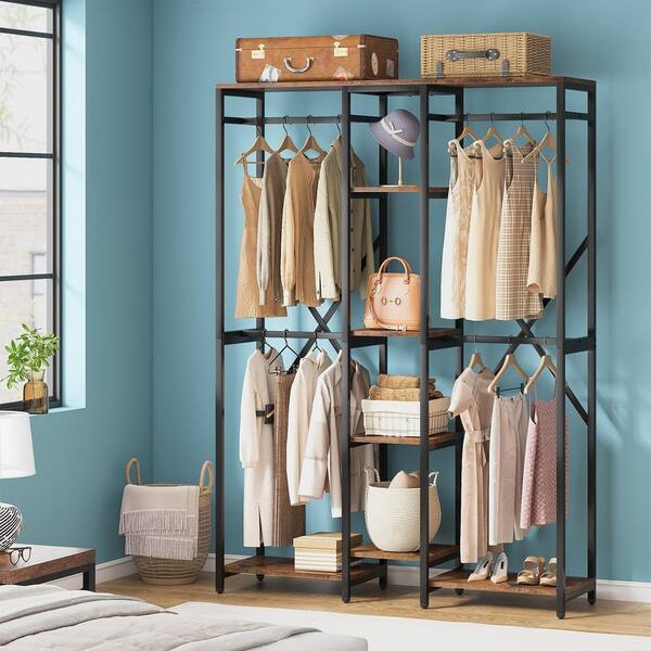 Tribesigns Cynthia Rustic Brown Garment Rack L-Shaped Freestanding Clothes  Rack with Storage Shelves and 4-Hanging Rods TJHD-QP-0226 - The Home Depot