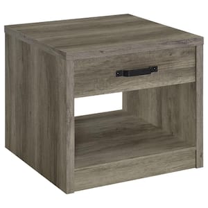 23.5 in. Gray Rectangle Wood End Table with 1-Drawer and Shelf
