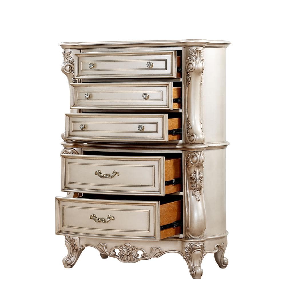 Gorsedd White Marble Top 5-Drawer Chest with Felt Lined Drawer