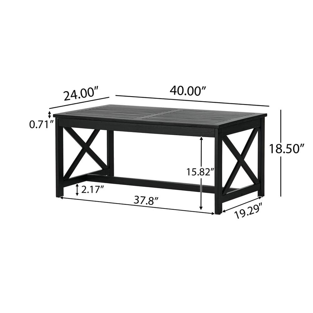 Black Acacia Wood Outdoor Rectangle Coffee Table
