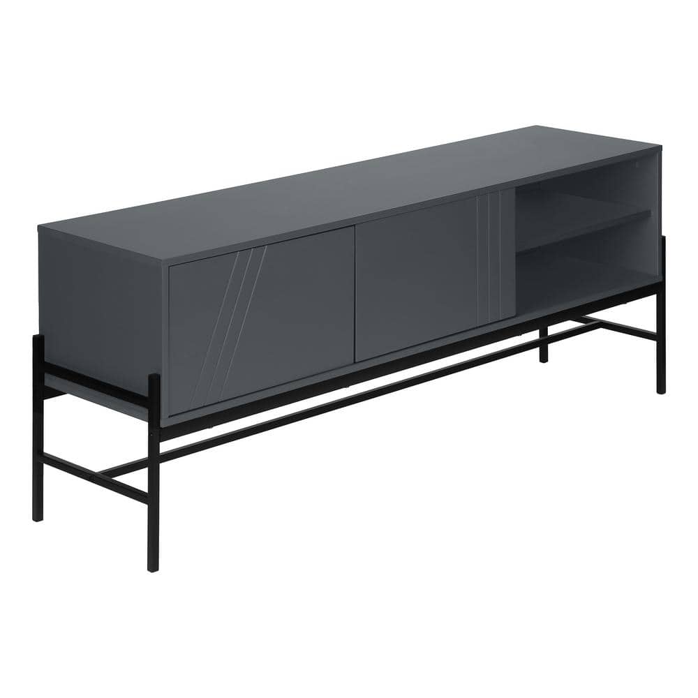 Grey TV Stand Fits TVs up to 65-75 in. with Cabinets, Shelves and Cable Man