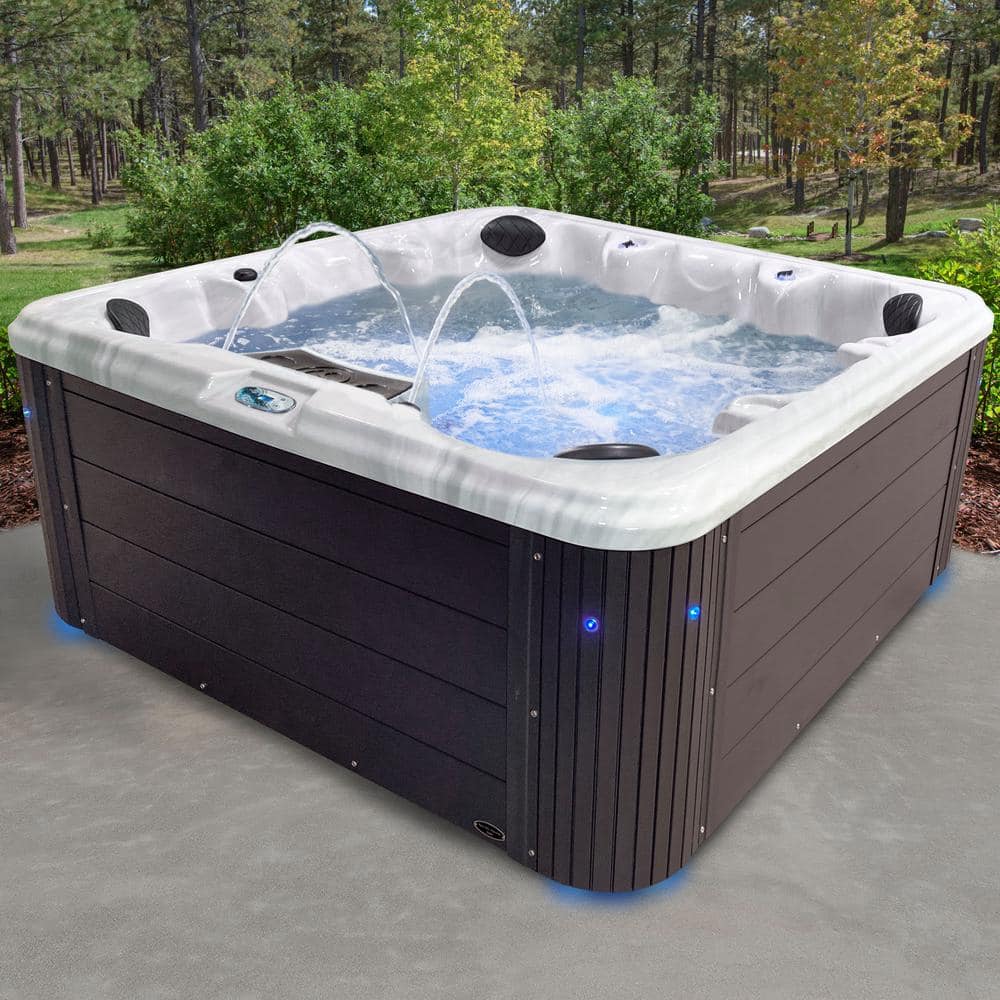 Espresso Square 7-Person Polyethylene Hot Tub with LED Lighting
