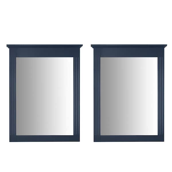 WELLFOR 26 in. W x 33 in. H Rectangular Wood Framed Wall Bathroom Vanity Mirror in Navy Blue (Set of 2),Vertical Hang,Solid Wood