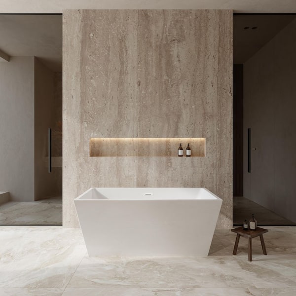 Sara 59 in. Acrylic Flatbottom Bathtub in White with Shiny White Trim