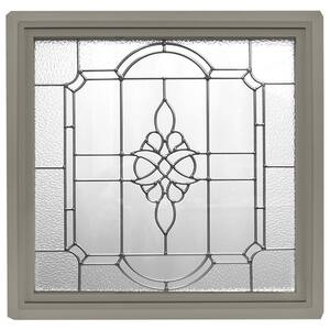 23.5 in. x 23.5 in. Driftwood Frame Victorian P E Nickel Caming 1 in. Nail Fin Offset Vinyl Picture Window