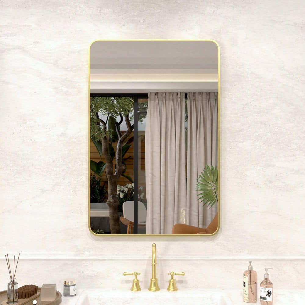 Vista 24 in. W x 36 in. H Rectangular Framed Wall Bathroom Vanity Mirror in Brushed Gold price history on PriceWatchPro