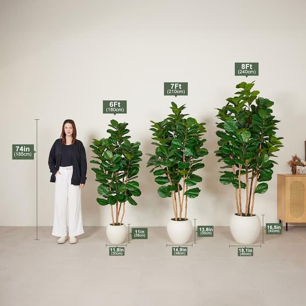 DR.Planzen Artificial 8 ft. Fiddle Leaf Fig Tree with White
