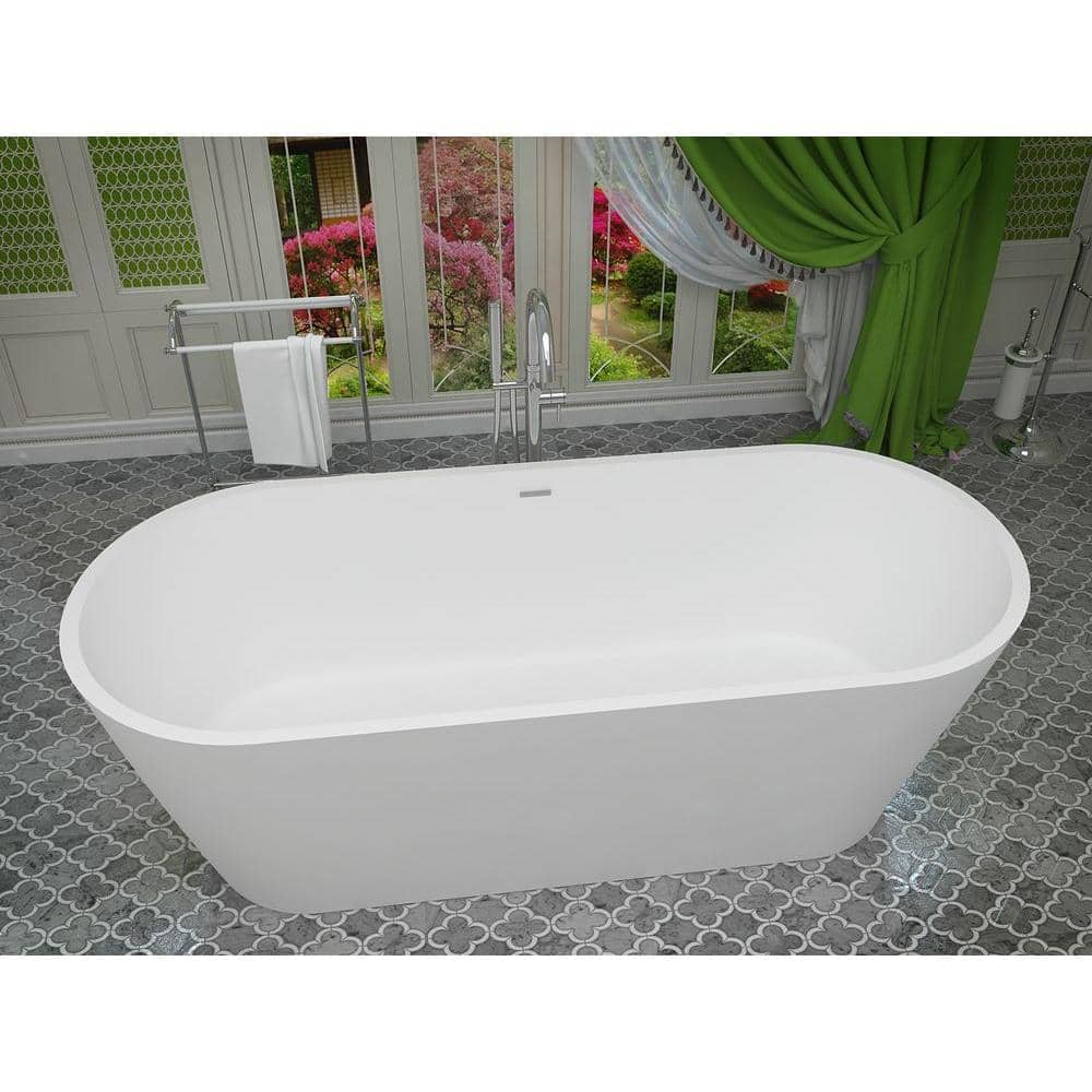 Kosima 66.8'' Matte White Stone Resin Freestanding Bathtub