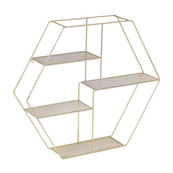 Honey-Can-Do 4.72 in. D x 23.82 in. L x 20.87 in. H Gold Steel 4-Tier Floating Decorative Wall Shelf