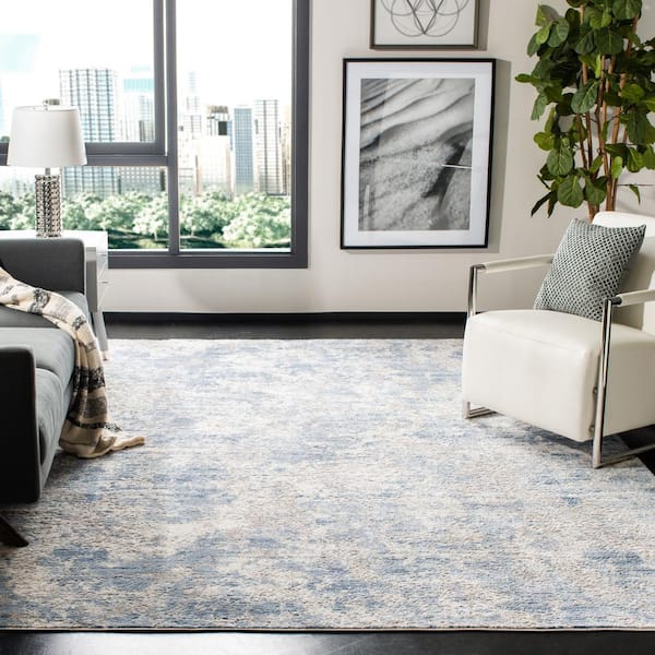 Amelia 8 ft. x 8 ft. Gray/Blue Distressed Abstract square Area Rug
