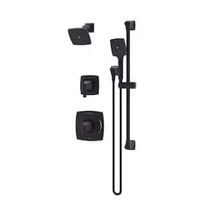 Oak Double Handle 1-Spray Wall Mount Fixed and Handheld Shower Head Trim Kit in Matte Black 1.5 GPM (Valve Not Included)