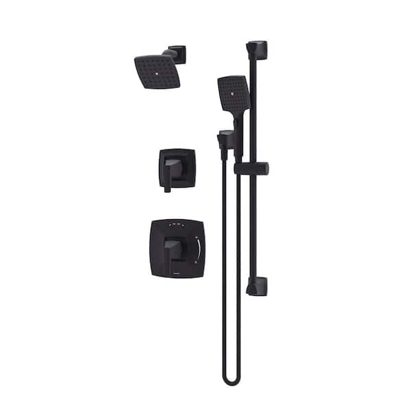 Oak Double Handle 1-Spray Wall Mount Fixed and Handheld Shower Head Trim Kit in Matte Black 1.5 GPM (Valve Not Included)