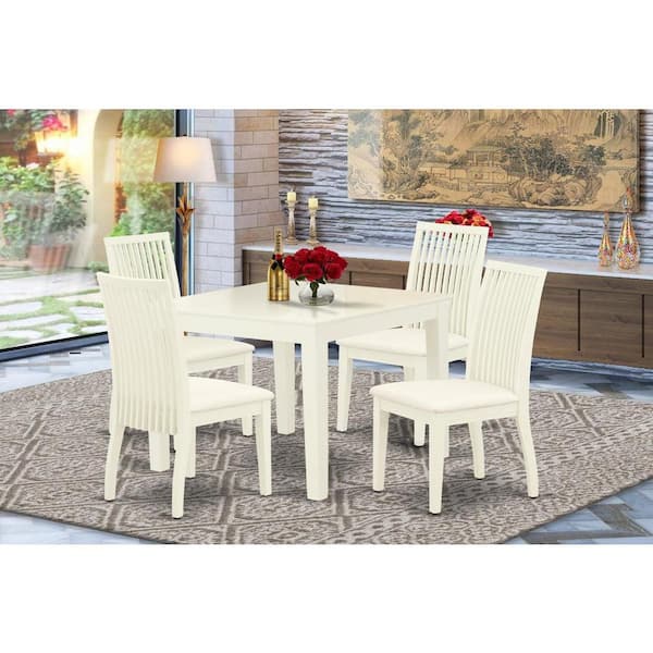East West Furniture 5-Piece Linen White Finish Solid Wood Top - Square Dining Room Set - Seats 4