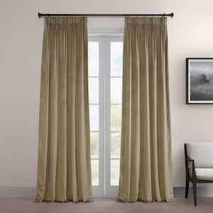 Signature Denver Taupe Brown Pleated Velvet Curtains 25 in. W x 108 in. L Pinch Pleat Blackout Curtains (Single Panel)