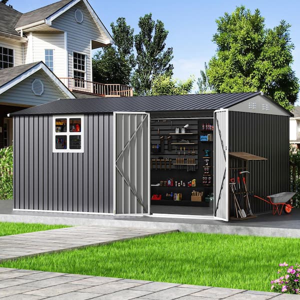 VIWAT 14 ft. W x 10 ft. D Metal Outdoor Storage Garden Tool Steel