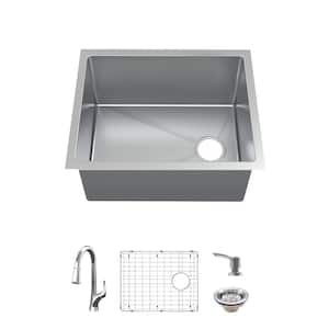 23 in. Undermount Single Bowl 18 Gauge Stainless Steel Kitchen Sink with Pull-Down Faucet