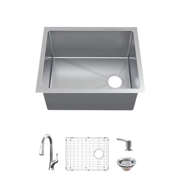Glacier Bay 23 in. Undermount Single Bowl 18 Gauge Stainless Steel Kitchen Sink with Pull-Down Faucet