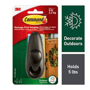 5 lb. Large Oil Rubbed Bronze Outdoor Metal Hook (1 Hook, 2 Water Resistant Strips)