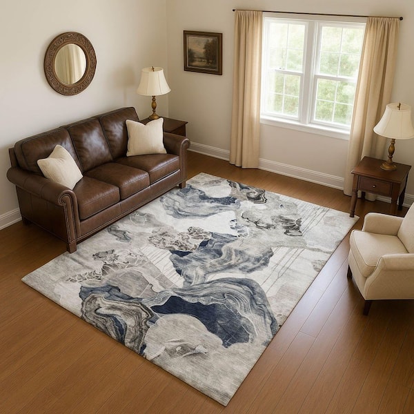 Mayfield Premium Machine Washable Abstract AMF1691 Ivory 5 ft. x 7 ft. 6 in. Area Rug