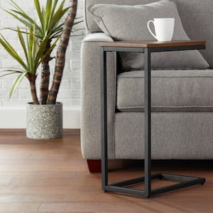 Donnelly Black C-Shaped Side Table with Haze Wood Top
