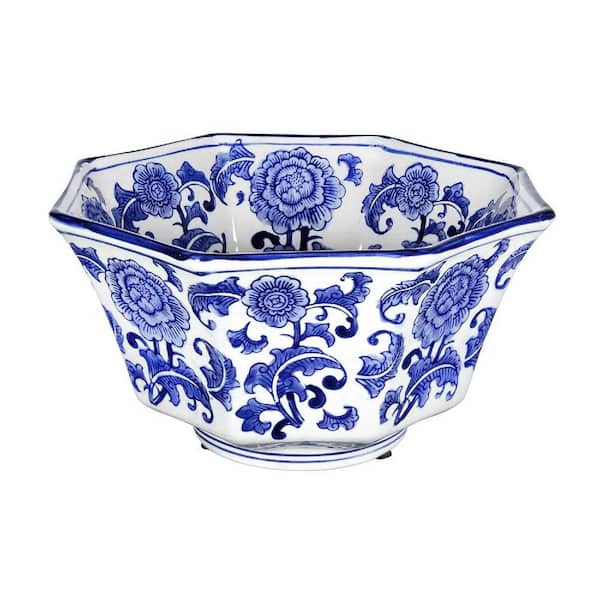 A & B Home Blue Round Porcelain 10.5 in. Decorative Bowl