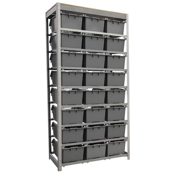 King's Rack Bin Rack Storage System Heavy Duty Steel Rack Organizer Shelving Unit w/ 16 Plastic Bins in 6 Tiers, Gray GT0939