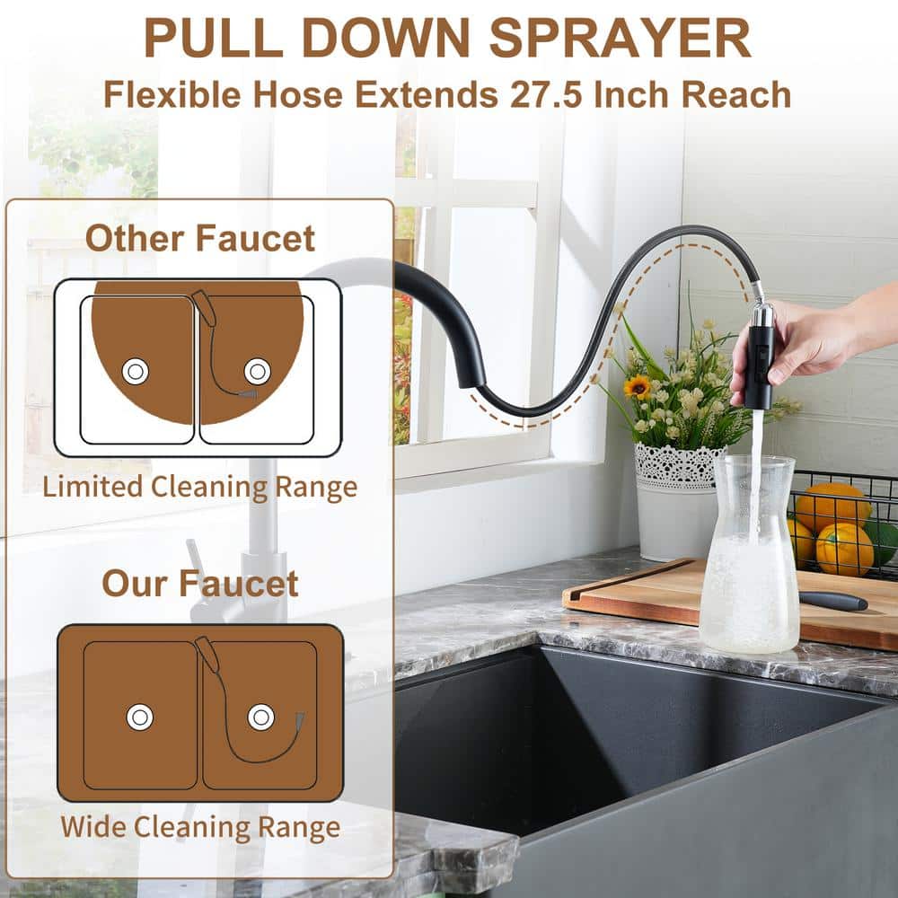 Matte Black Stainless Steel Touchless Kitchen Faucet with Pull-out Spray