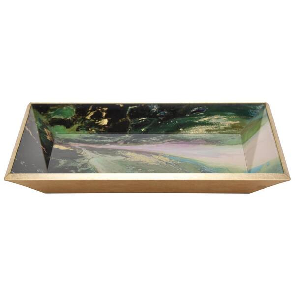 THREE HANDS 2 in. Green Glass Rectangle Decorative Tray