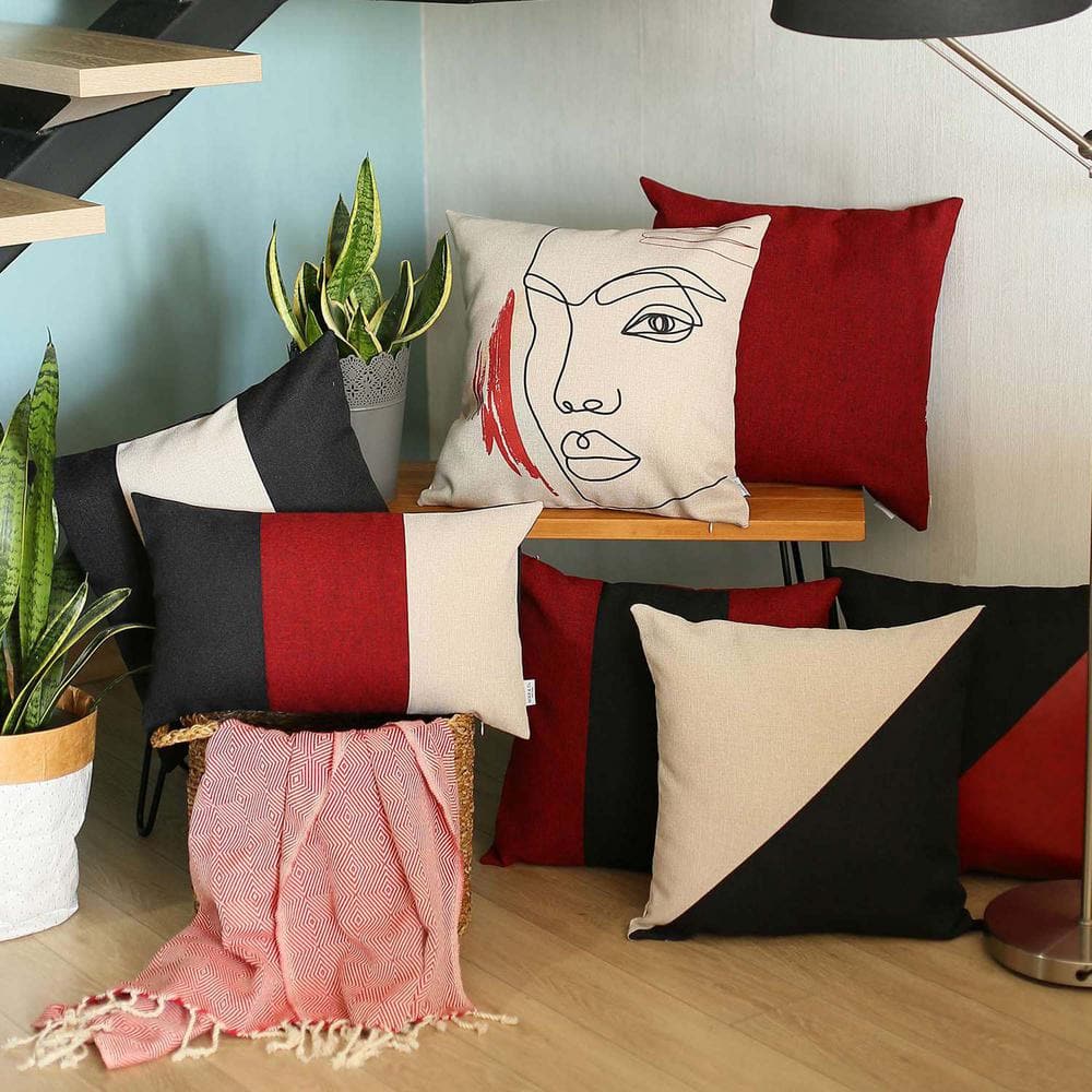Handcrafted Black and Ivory Polyester Euro Throw Pillow Covers, 18 x 18 in, Set of 2