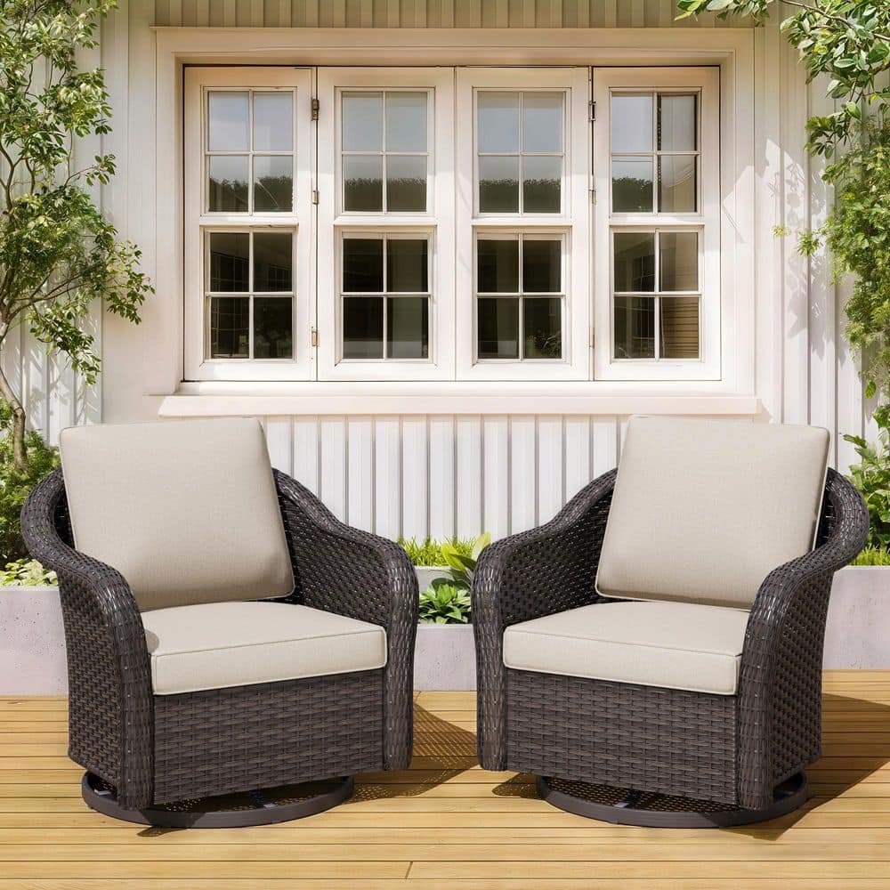 2-Pack Wicker Outdoor Swivel Rocking Lounge Chairs with Beige Cushions price history on PriceWatchPro