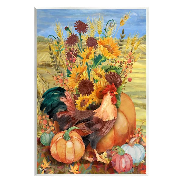 Stupell Industries Autumnal Rooster and Sunflowers by Paul Brent 1-Piece Unframed Graphic Print Animal Poster Art Print 15 in. x 10 in.