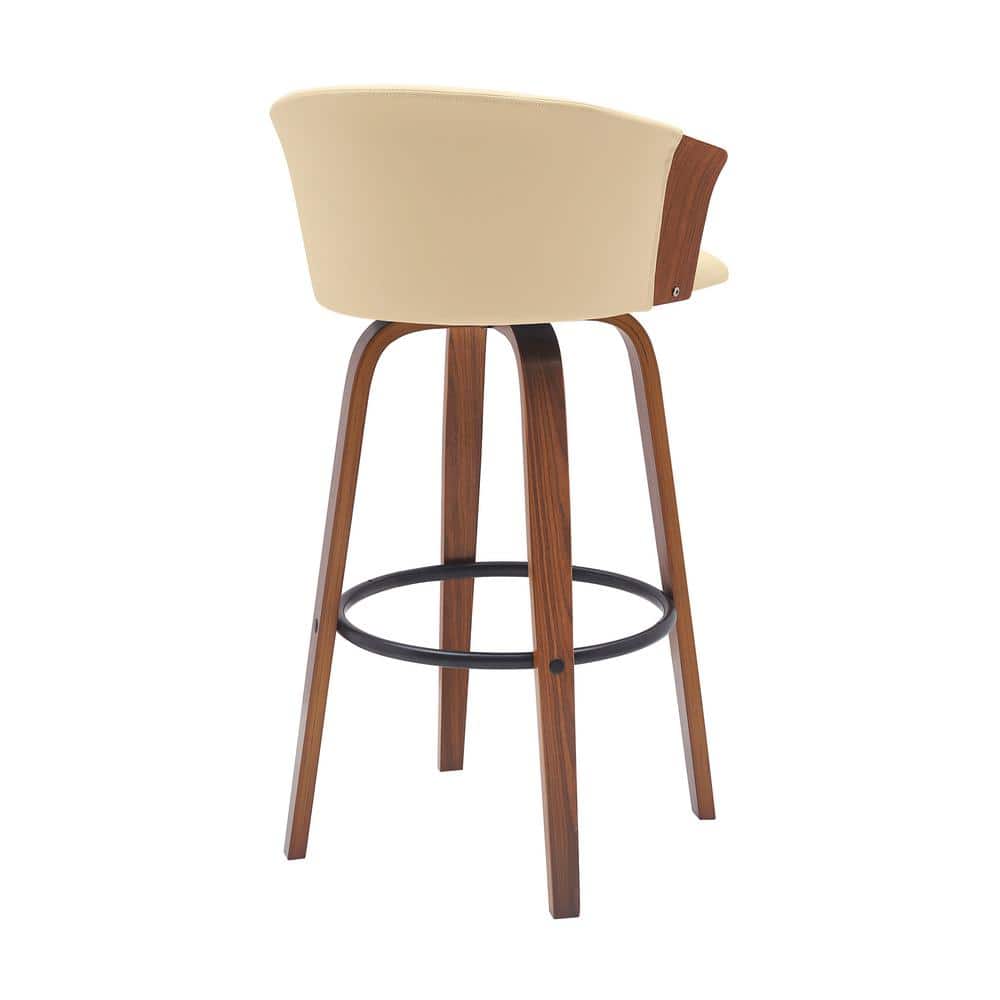 Diana 30" Cream Faux Leather Swivel Bar Stool with Walnut Wood